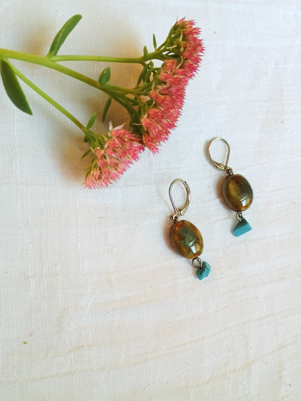 🤎 FALL VIBES 🤎 VTG, Artisan Ceramic and Gemstone Earrings, Whimsigothic Style